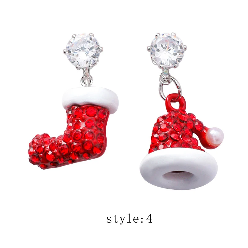 Style 44 Фирменный Новогодний подарок Санта Клаус сливовый олень белый бархатный шар Красный Кристалл Висячие серьги длинные серьги с подвесками для Рождества - Цвет: Style 44