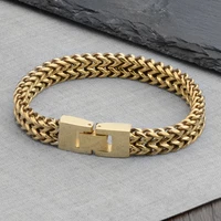 gold color stainless steel bracelets for men vintage cool double curb chain plum flower pattern punk adjustable clasp male gift