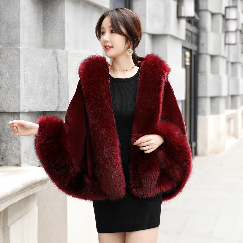 

hooded fur women coat flare sleeved solid black loose thicken warm winter new lady elegant outwear coat tops