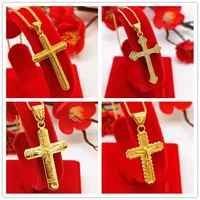 classic crucifix cross pendant chain with tiny zircon yellow gold filled women men jewelry gift