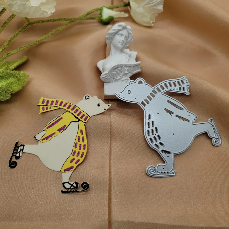 

Skiing metal cutting dies Scrapbook paper craft knife mould blade punch stencils White Bear card