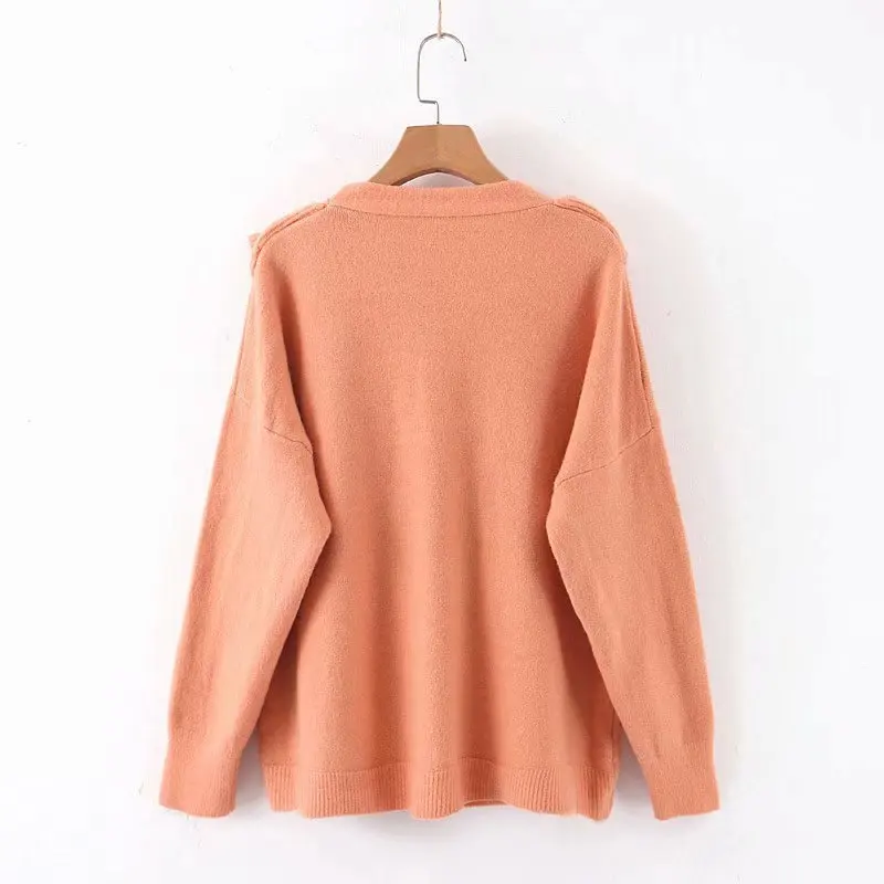 Woah 2019 Wednesday 8-60-9519 European and American fashion lotus leaf cardigan sweater |