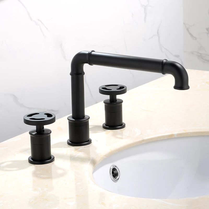 FLG Retro Style Basin Faucet Gold Plated 3 Hole Bathroom Sink Faucets Deck Mounted Cold Hot Water Mixer Tap 1156-55G | Обустройство