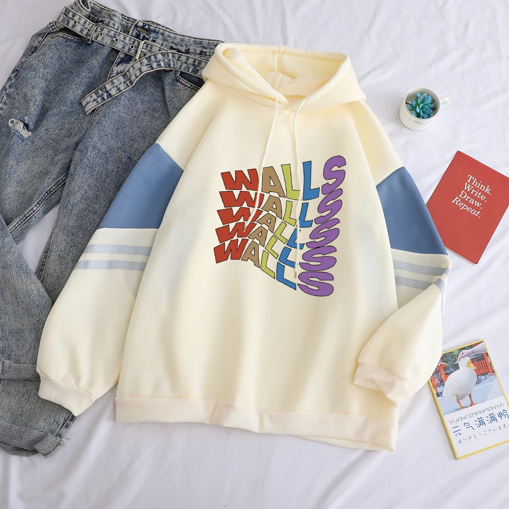 

Autumn Winter Fleece Cool Girl Casual Pullover Thick Letter Printed Women Hoodies Hot Harajuku Contrast Color Sweatshirt Female