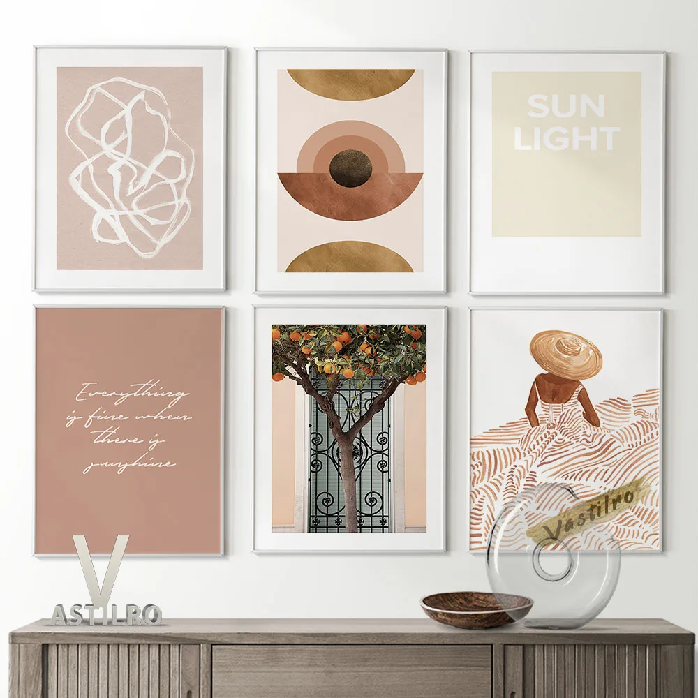 

Scandinavian Wall Art Female Portrait Poster Abstract Irregular Pattern Prints Wall Picture Positive Energy Phrases Home Decor