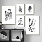 Черно-белая простая Абстрактная Картина на холсте семейный парный мусульманский молитвенный плакат художественное украшение для гостиной