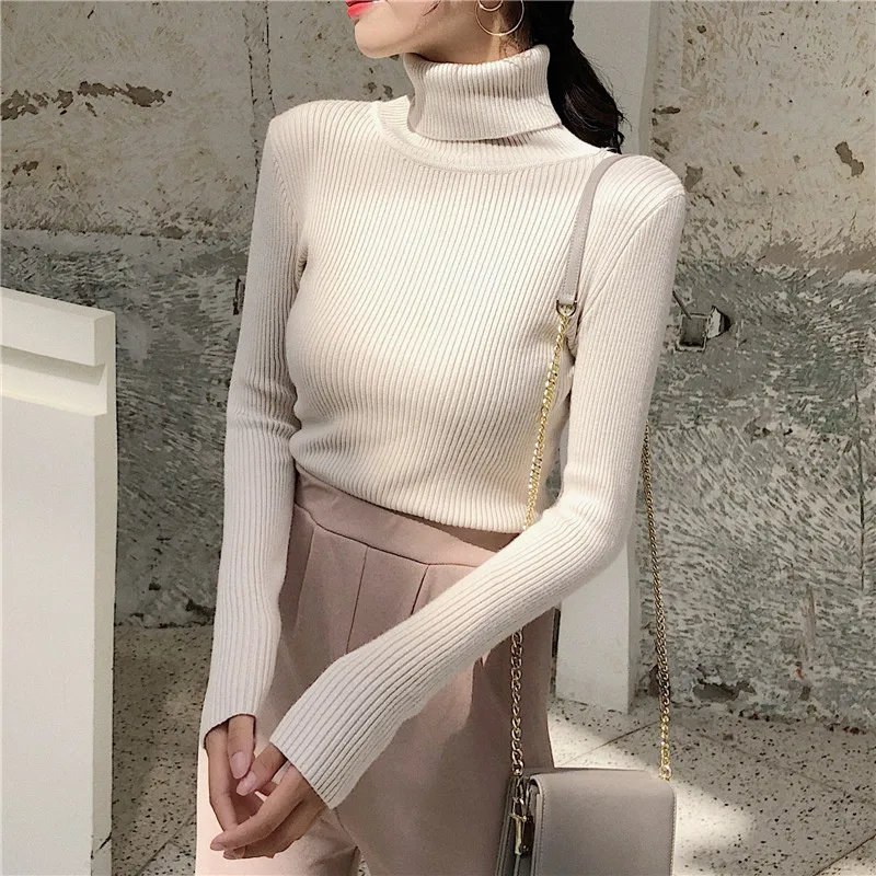 Осень-зима 2020 пуловеры с высоким воротником свитеры Базовая рубашка короткий