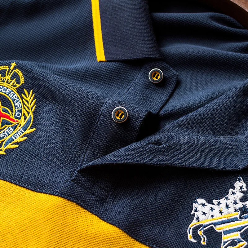 

The British Designer Men Polo Shirt Patchwork Business UK Flag Knight Embroidery Short Sleeve High Quality Summer Clothes BD201