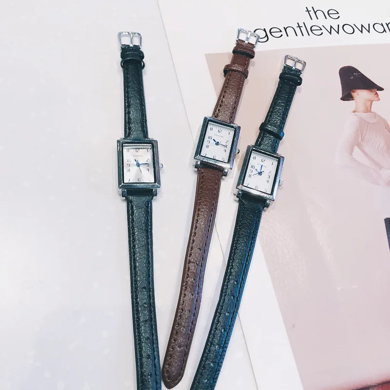 

Vintage leather retro women watches elegant rectangle design ladies quartz wristwatches small female clock women's fashion watch