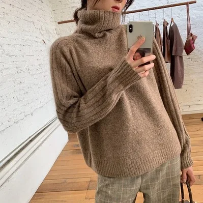 Женский вязаный свитер Свободный Повседневный с высоким воротником пуловер на