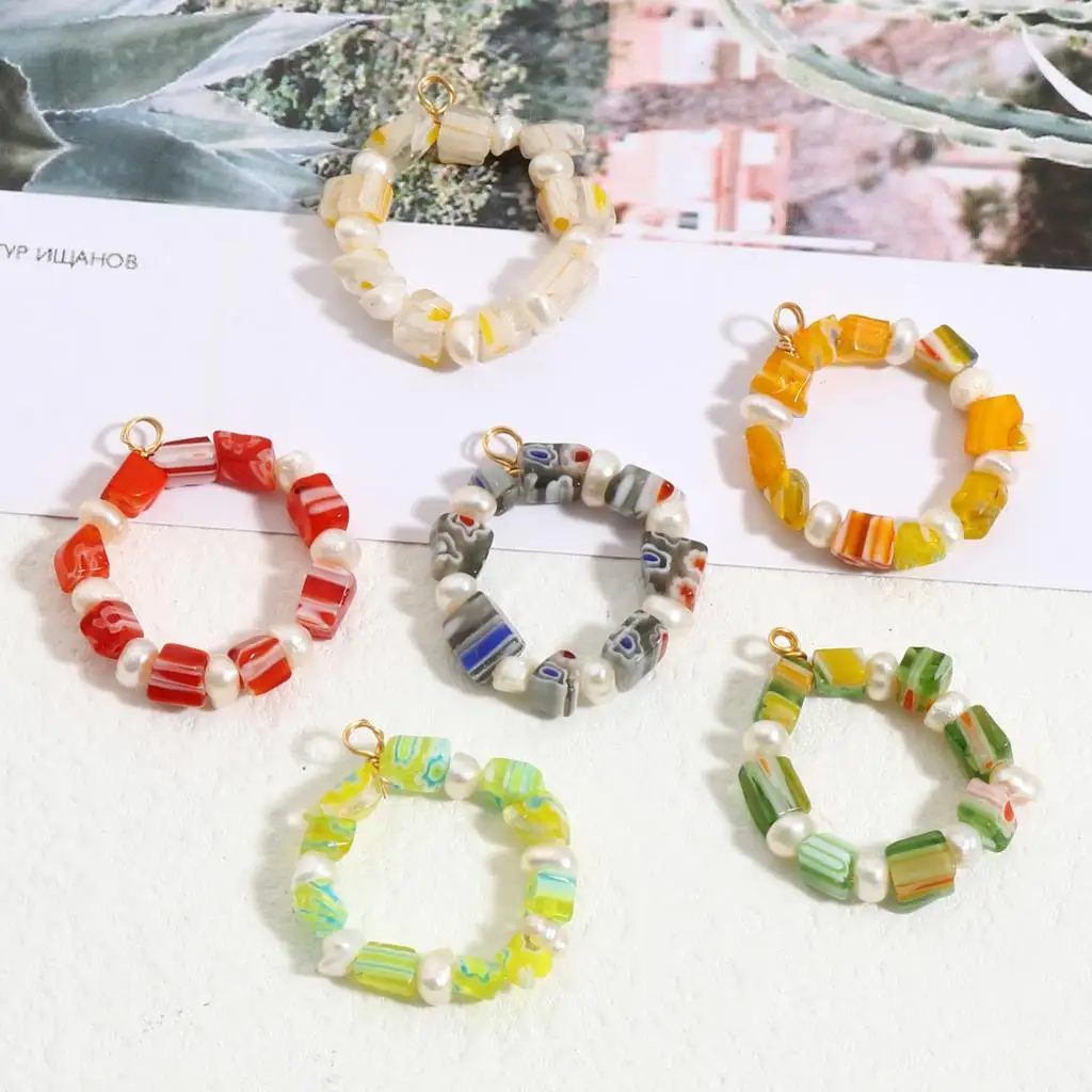 

Multicolor Lampwork Glass Charms Irregular Gold Color Metal Pendants DIY Making Earrings Women Party Jewelry 28mm x 25mm,2PCs