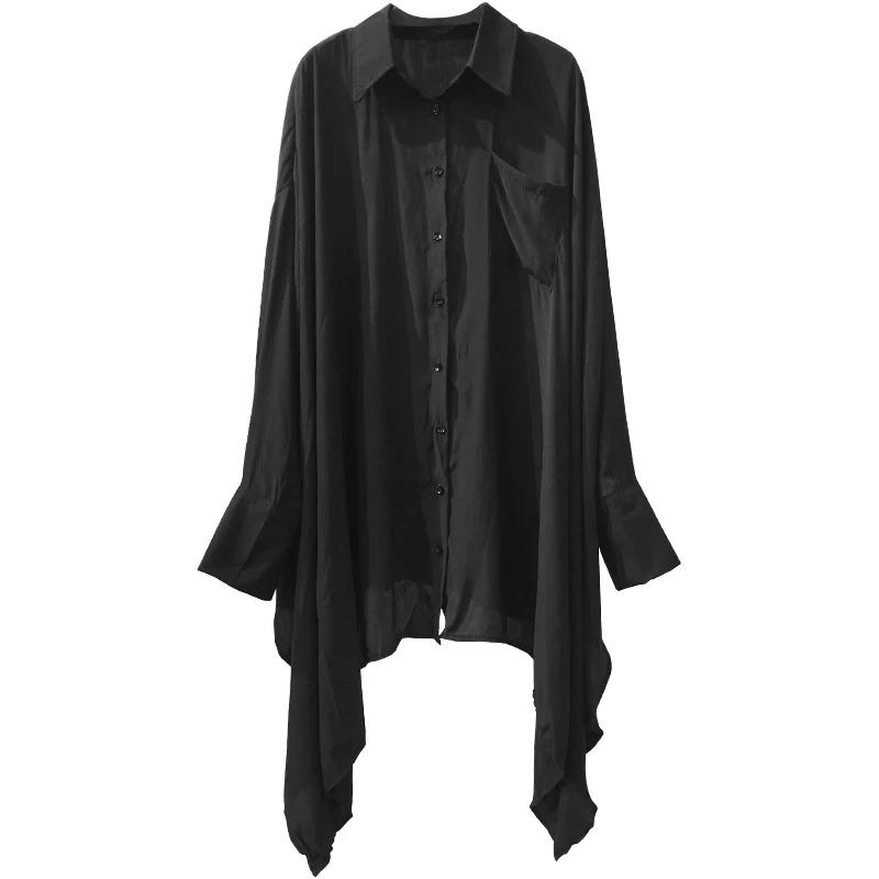

extra long black shirts for women auutmn new loose flare sleeved blouse student girls fashion outwear coat tops