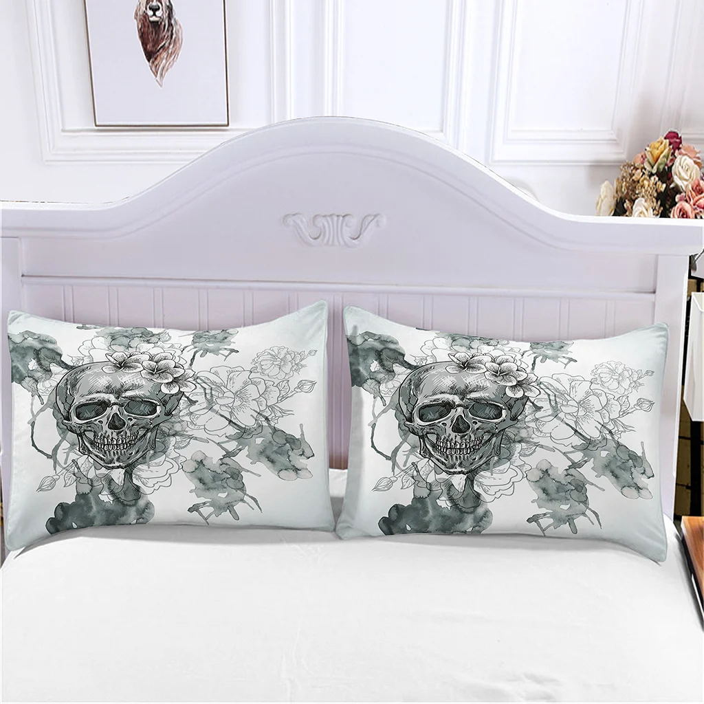 

Duvet Cover Full Size Skull and Flowers 3d Reactive Printing Quality Home Textile Bedding Sets Pillowcase Luxury Designer Custom