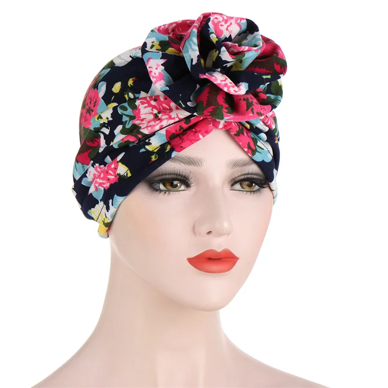 

Ethnic Chain Printed Big Flower headscarf bonnet women turban hat turbante femme musulman india hat islamic head wrap turban