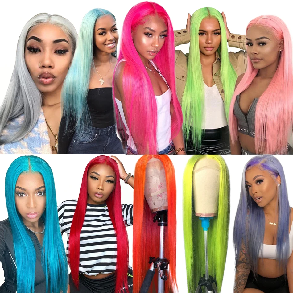 

Alipanda Hair Colored Lace Front Human Hair Wigs Pink Orange Red Purple Blue Green Yellow 613 Ombre HD Lace Frontal Remy Wig