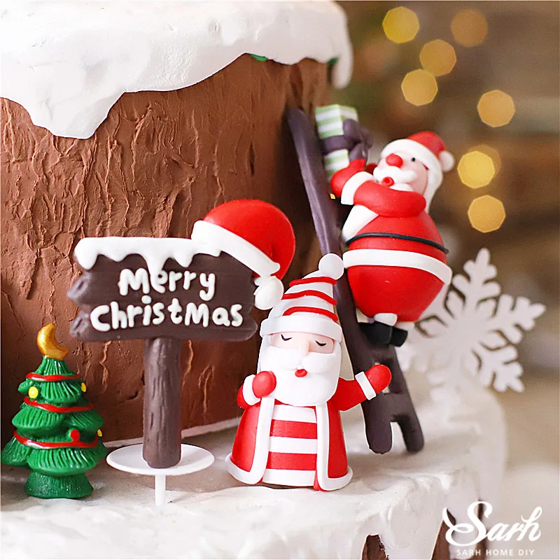 Санта Клаус Лось Снеговик Рождественский торт топперы дерево олень обуви С Новым