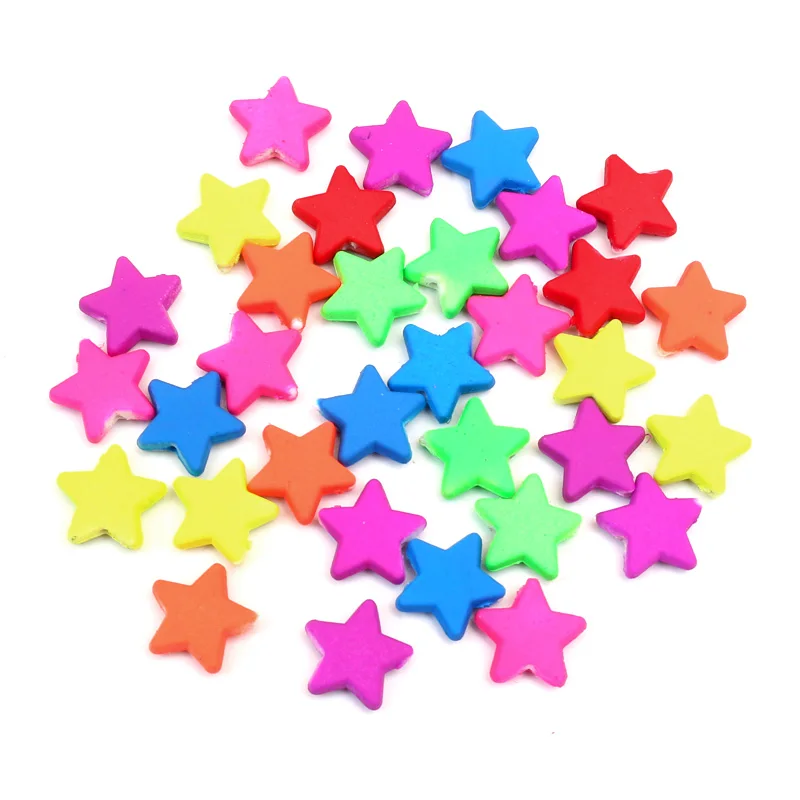 100 шт. акриловые бусины микс Цвет пятиугольник со звездой на резиновой Круглые