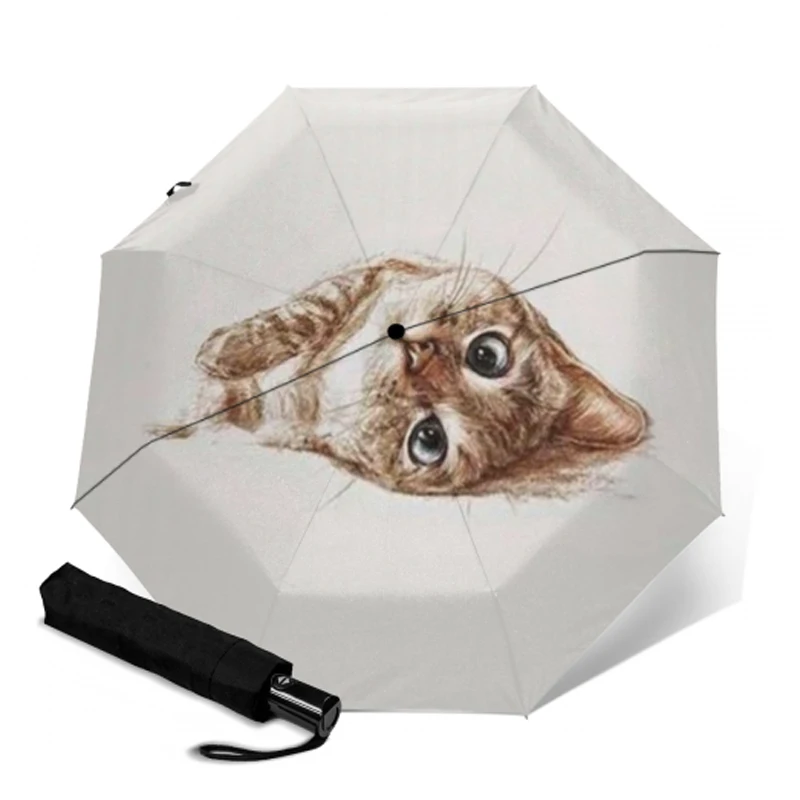Автоматический зонт с принтом котенка компактная защита от УФ лучей складные