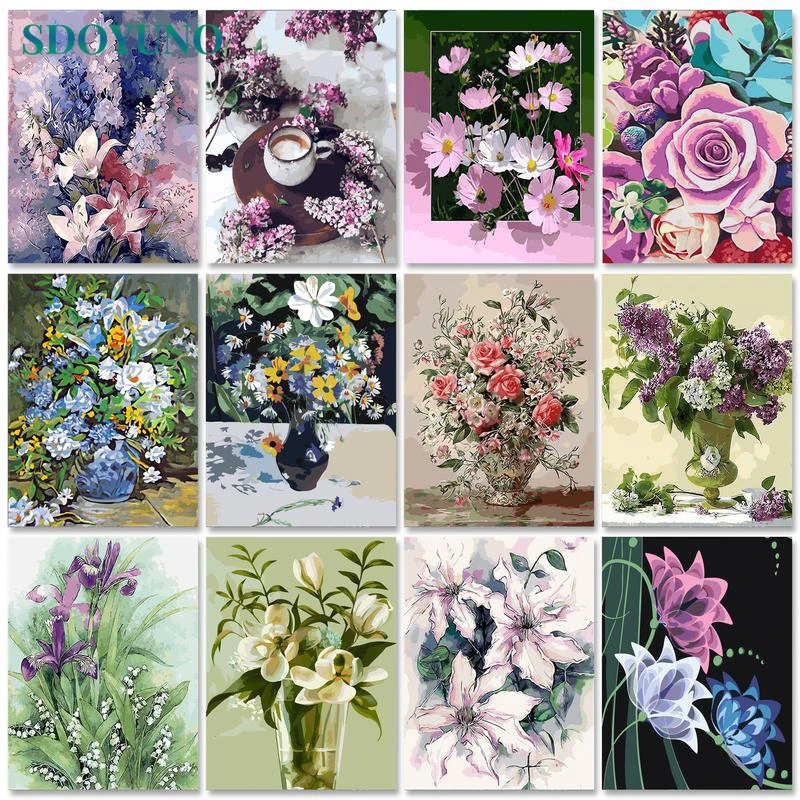 

SDOYUNO Acrylic Paint By Numbers Flowers Oil Painting By Numbers On Canvas 40x50cm Plant Frameless DIY Home Decor