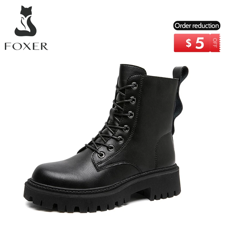 

FOXER Women Split Cow Leather Boots Ankle Autumn Winter Boot Chelsea Platform Bootie Elastic Band Lady Shoes Mid-high Heel