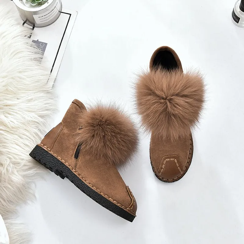 

2020 New Women Natural Fox Fur Warm Snow Boots Fashion Boots for Women High Quality Leather Winter Ankle Boots