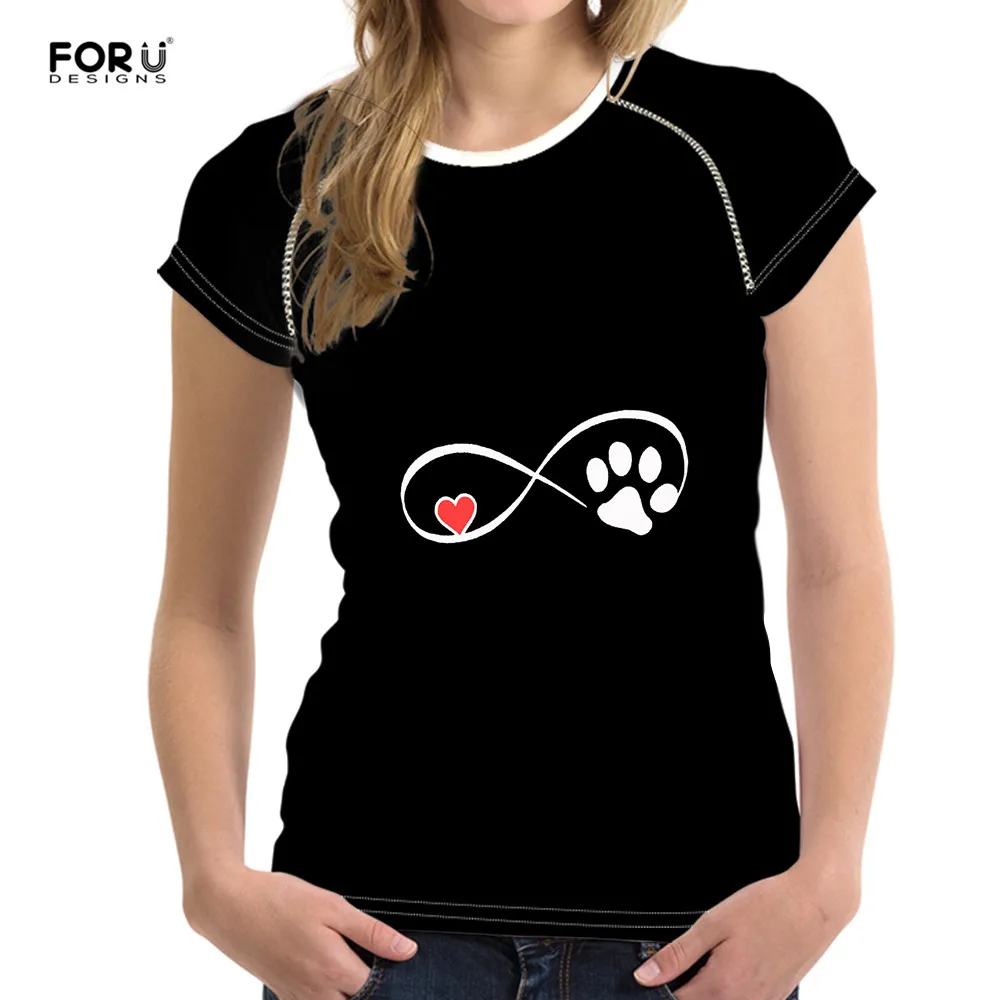 Женские топы с коротким рукавом FORUDESIGNS черная Летняя женская футболка милыми