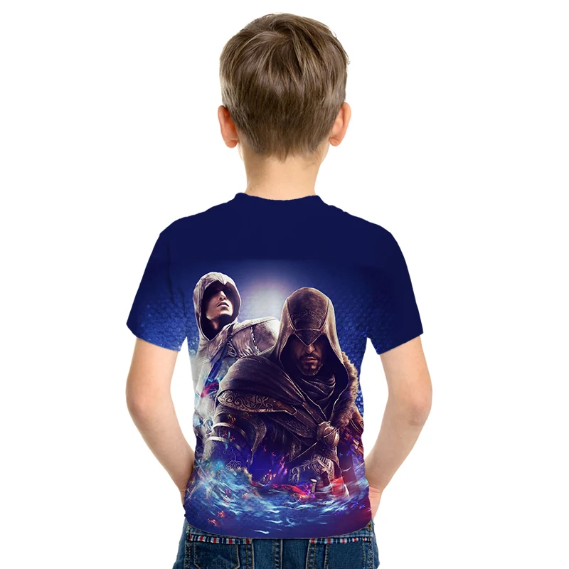 Летние детские футболки топы с 3d принтом assassins creed, повседневные Мальчики Девочки футболки, костюм Харадзюку хип-хоп Уличная одежда, футболки с аниме