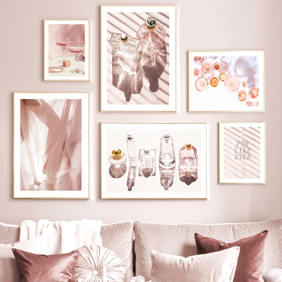 

Pink Wine Glass Perfume Bottle Wall Art Female Sexy Legs Canvas Painting Nordic Posters and Prints Picture for Living Room Decor
