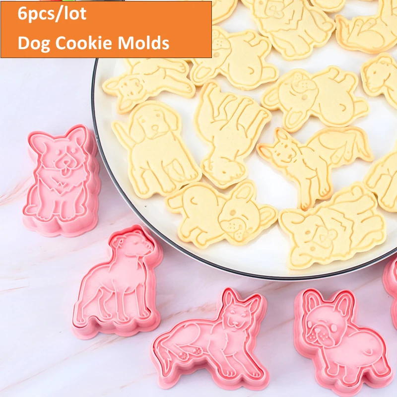 

6pcs/lot Dog Cookie Molds for Baking Biscuit Moulds 3D DIY Cookie Tools Set Cartoon Plastic Baking Mold for Party Kitchen Tool