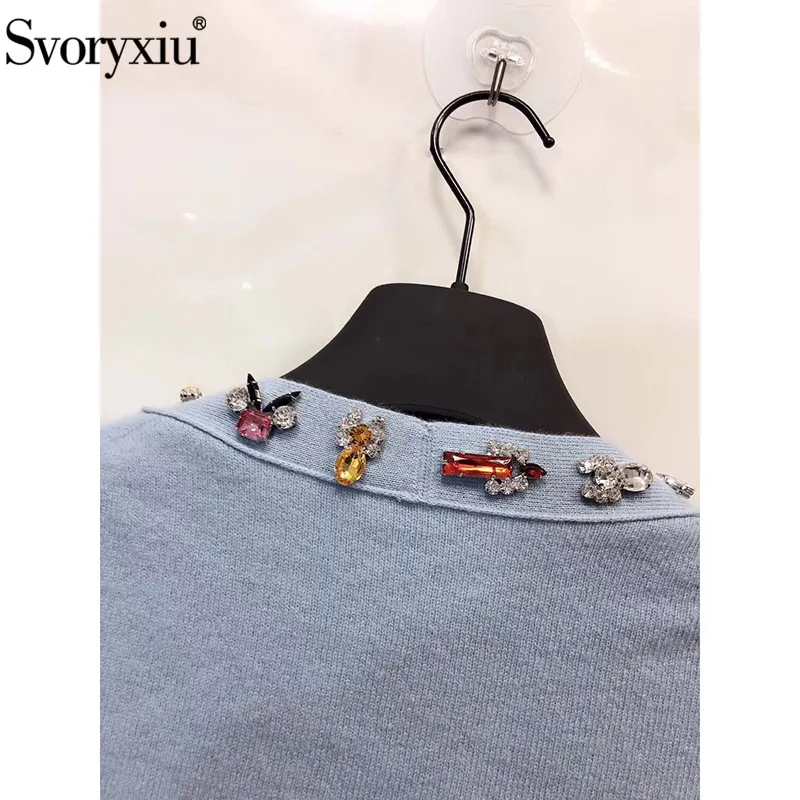 Svoryxiu сексуальный Кристалл Алмаз глубокий v-образный вырез вязаный кардиган женский дизайнер осень зима шерсть вязаный свитер
