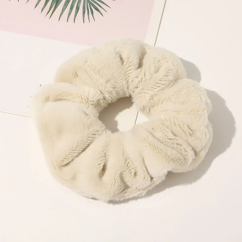 

Pink Faux Rabbit Fur Hair Scrunchie Solid Color Plush Women Elastic Hair Bands Hair Ring Autumn Winter Women Girls Hair Rope Hot