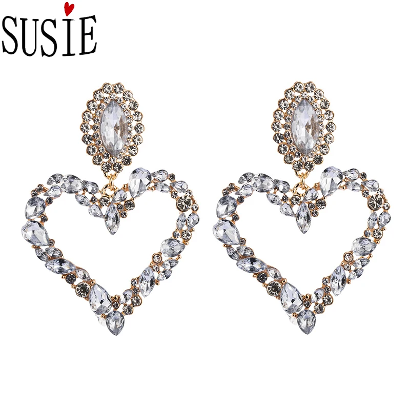 Женские серьги LOVE SUSIE в форме сердца стразы сплав модные на свадебную вечеринку