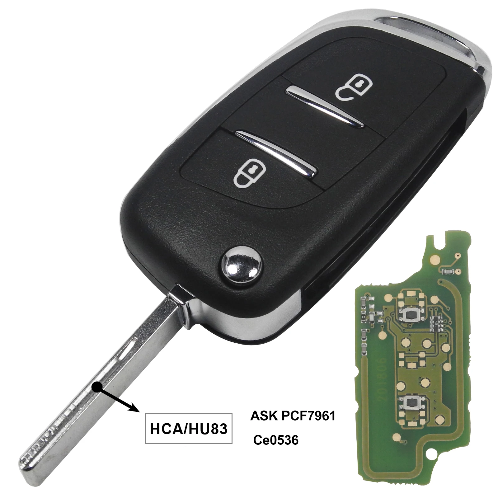 HCA 2BTN PCF7961 Jingyuqin 433 МГц ASK/FSK модифицированный дистанционный ключ для Citroen PICASSO C2 C3 C4 C5 C6 C8 CE0536 VA2/HU83 PCF7961 2/3 BTN ключ - Цвет: HCA 2BTN PCF7961