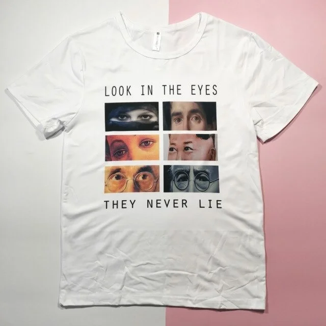 

StarqueenJBH Look In The Eyes They Never Lie Harajuku T Shirt Women Art Print Summer T-shirt Tops Graphic Tees Aesthetic Clothes