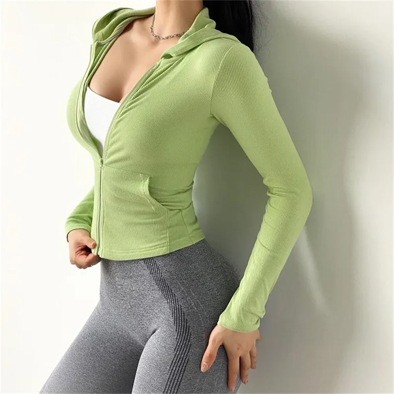 Sport Jacket Women Slim Running Coat Autumn Zipper Fitness Active Wear Gym Hoodies  Workout  Top Yoga Sportswear