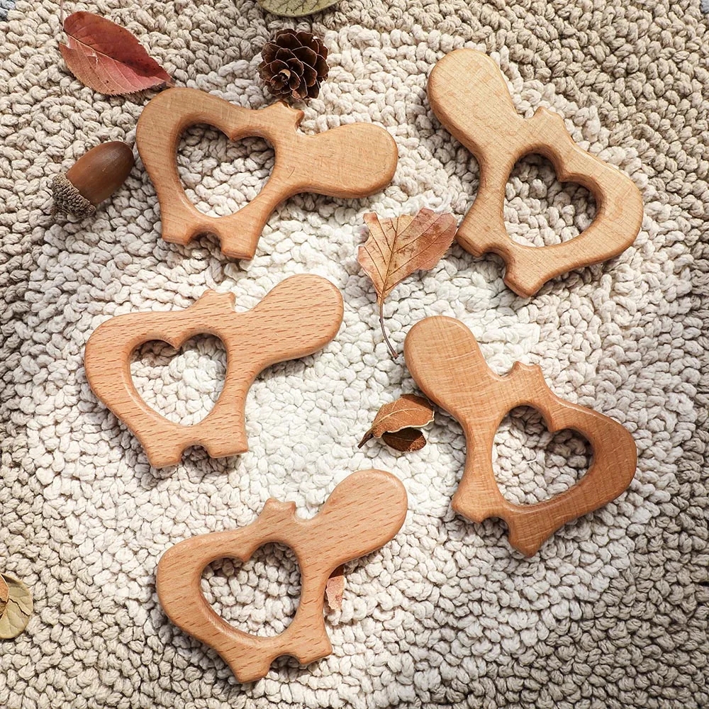 Let's Make Beech Olive Oil 50pcs Wooden Animal Elephant Koala Butterfly Hippo Hedgehog Bird Cat Baby Teether Bpa Free Toys