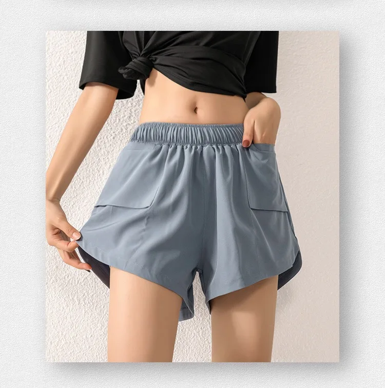 

Yoga Shorts With Pockets Women Workout Running Shorts Fitness Gym Tummy Control High Waist Elactic Trousers Sport Clothes