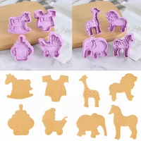 4pcs cookie cutter baking mold cartoon animals sugar paste plunger fondant cake decorating tools jungle party baby shower decor