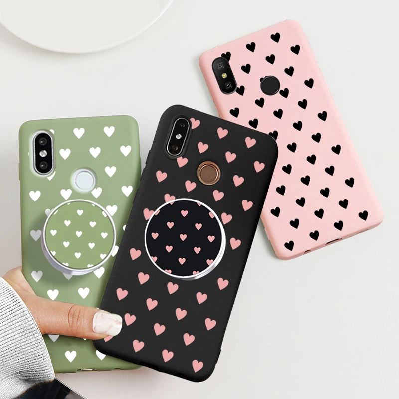 

Case for Xiaomi Redmi Note 9 8 7 6 5 Pro 9S 9A 8T 8A 7A 6A 5A S2 Mi Note 10 9 8 lite Love Heart Stand Holder Wrist Strap Cover
