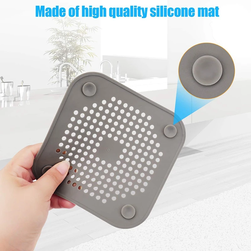 

Square Drain Cover for Shower Drain Hair Catcher Flat Silicone Plug for Bathroom and Kitchen Filter Shower Drain Protection Flat