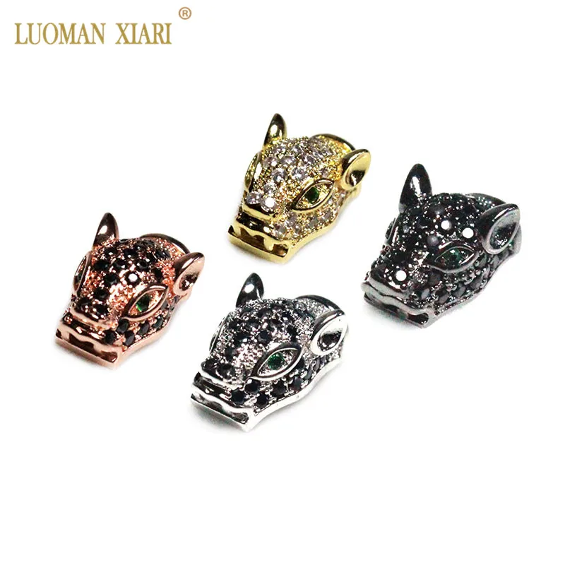 Оптовая продажа 4 шт. верхние медные бусины с головкой леопарда из циркония