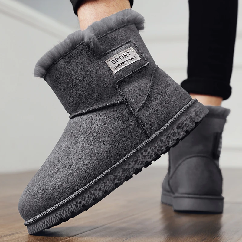 

Мужские зимние ботинки на толстой подошве, черные, серые, коричневые теплые Нескользящие ботинки на плоской платформе, с плюшевой подкладко...