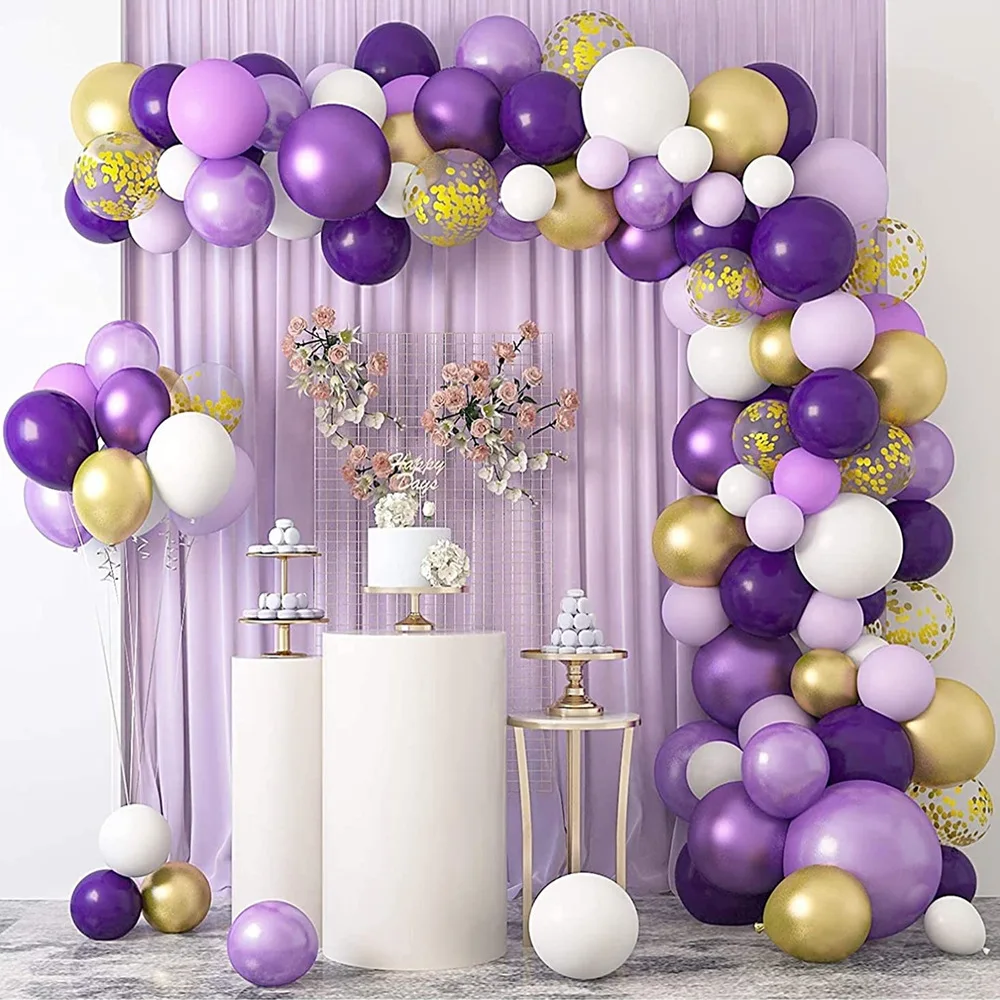 

Лавандовый фиолетовый воздушный шар на день рождения, набор вечерние, металлический латексный воздушный шар