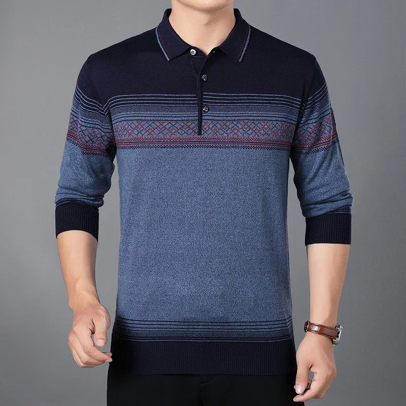 Мужская рубашка Весна и осень среднего возраста папа лацкане с длинным рукавом