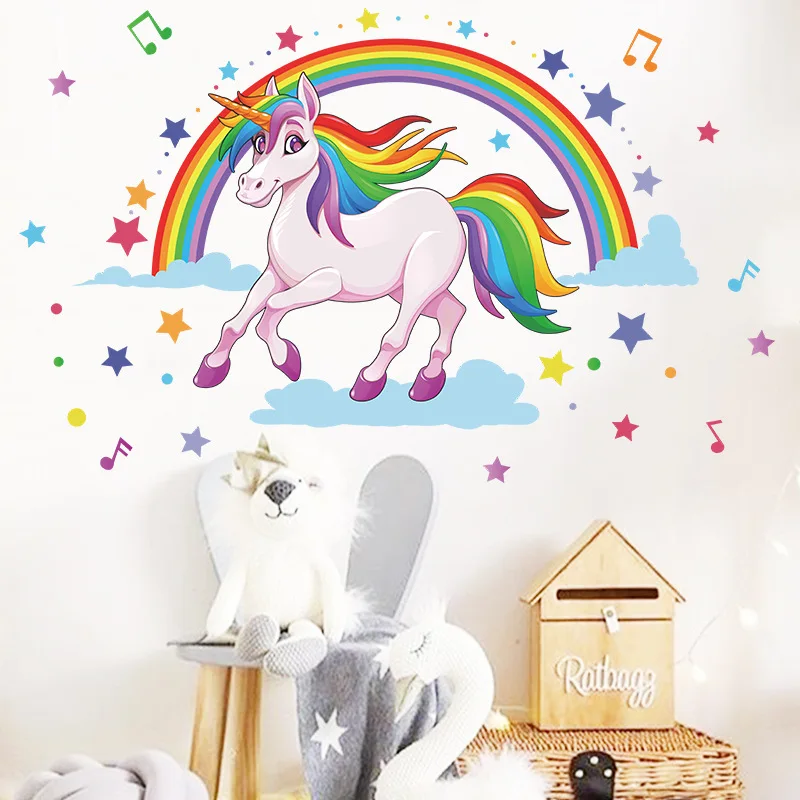 Наклейки на стену с изображением единорога из мультфильма для украшения комнаты