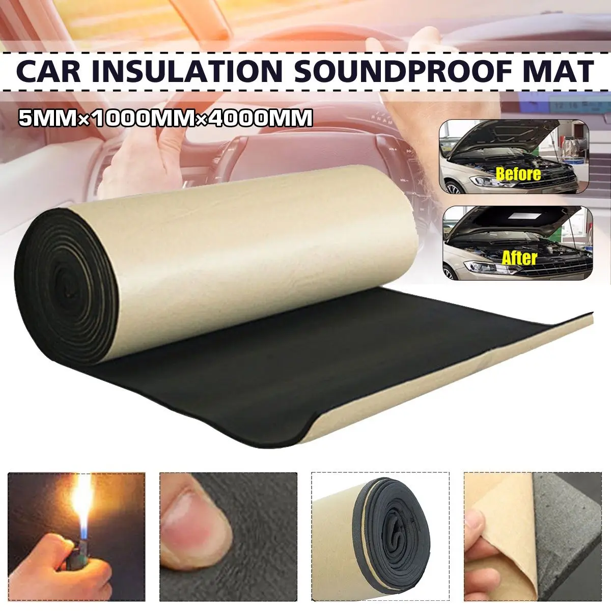 

400x100cm Car Sound Hot Deadener Mat Anti-noise Sound Heat Insulation Cotton Engine Sticker
