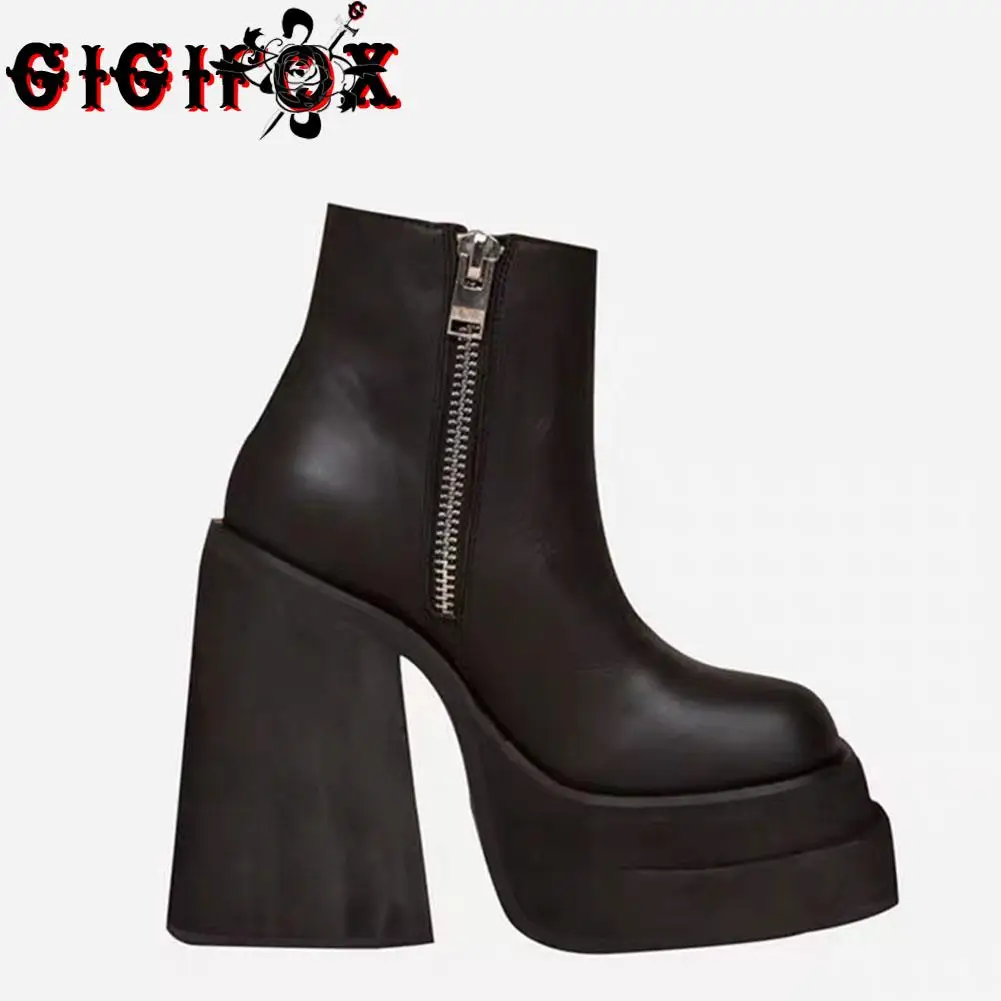

Женские ботильоны на массивной платформе GIGIFOX, вечерние довые полусапожки на высоком квадратном каблуке, вечерняя готическая обувь, больши...