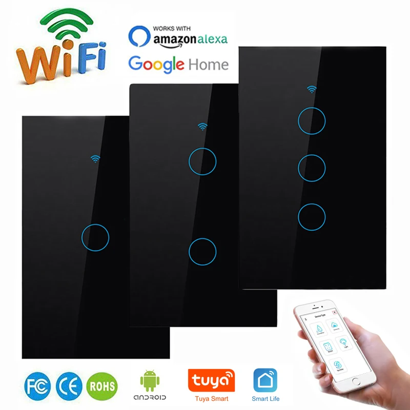 Стандарт США сенсорный выключатель граффити Смарт WiFi + RF Alexa Голосовое управление