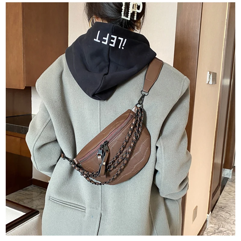 

Buylor Fashion Casual Cross Saddle Bag Solid Sling Waist Bag Luxury Chest Bags for Women Travel Chains Crossbody Bags
