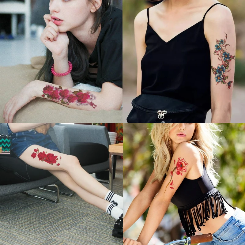 Цветущий цветок лотоса дизайнерская Водонепроницаемая Временная тату-наклейка